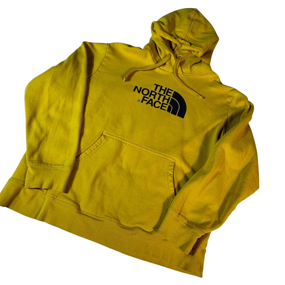 The North Face Hoodie Mens XL Yellow Black Logo Graphic Pullover Sweatshirt